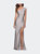 One Shoulder Shiny Ruched Jersey Dress with Slit - Silver