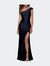 One Shoulder Shiny Ruched Jersey Dress with Slit - Navy