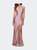 One Shoulder Shiny Ruched Jersey Dress with Slit - Mauve