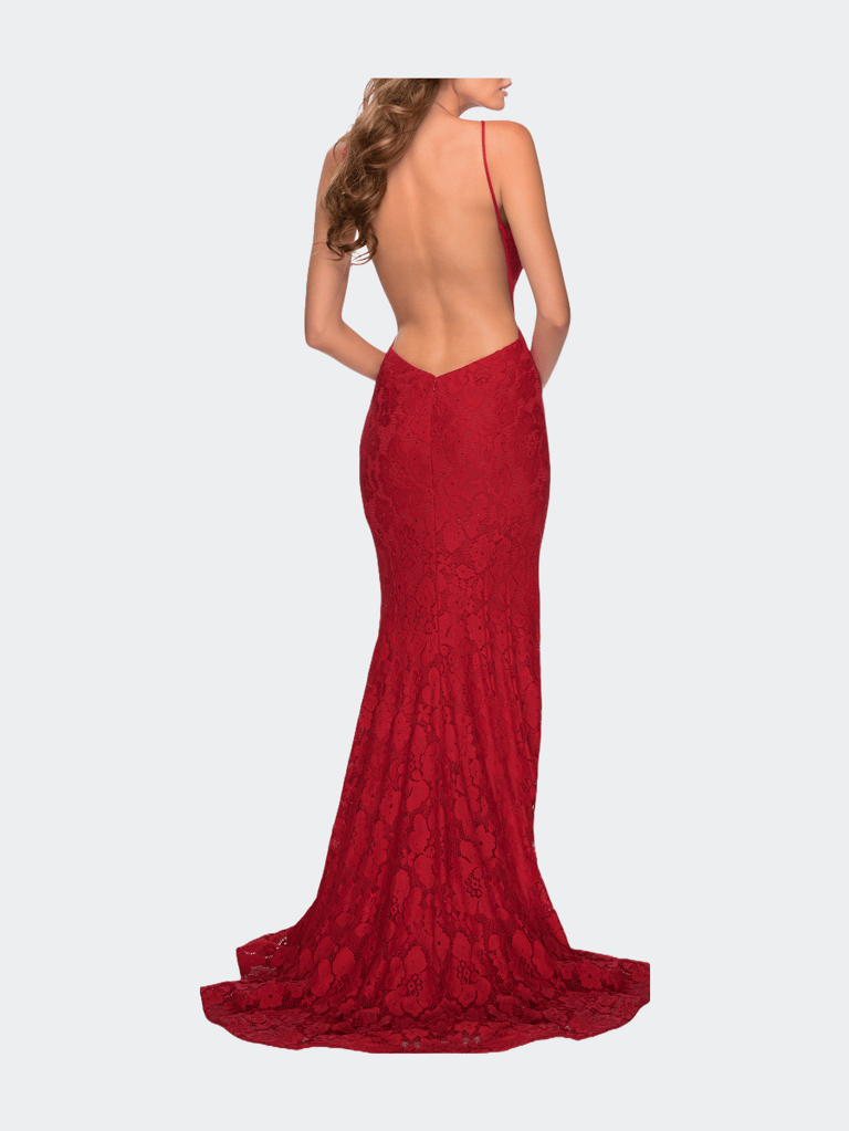 Open Back Lace Prom Dress with High Neckline