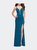 Open Strappy Back Long Prom Dress with Deep V Neckline - Teal