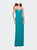 Pleated Bodice Net Jersey Long Prom Gown - Peacock