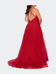 Plus Size A-line Tulle Dress with Floral Detailing