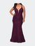 Plus SIze Dress Lace Fitted Long Gown - Dark Berry