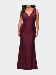 Plus Size Jersey Dress with Faux Wrap Bodice - Dark Berry