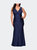 Plus Size Jersey Dress with Faux Wrap Bodice - Navy