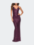 Print Sequin Gown In Jewel Tones With V Neckline - Dark Berry