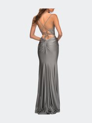 Prom Dress With Beautiful Lace Bodice And Jersey Skirt