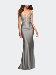 Prom Dress With Beautiful Lace Bodice And Jersey Skirt - Silver