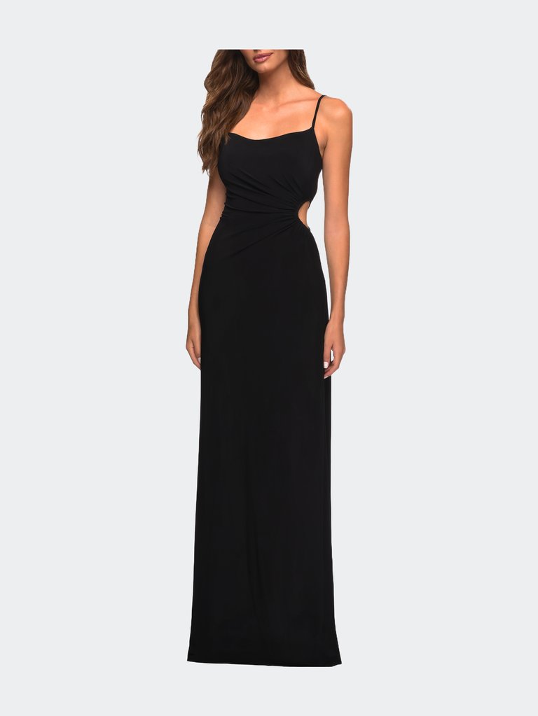 Prom Dress With Side Cut Out And High Side Slit - Black