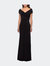 Ruched Jersey Long Gown with V-Neckline - Black