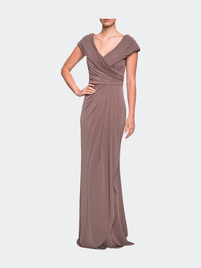 La Femme Ruched Jersey Long Gown with V-Neckline product