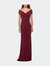 Ruched Jersey Long Gown with V-Neckline - Wine