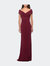 Ruched Jersey Long Gown with V-Neckline - Wine
