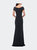 Ruched Jersey Long Gown with V-Neckline