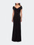 Ruched Jersey Long Gown with V-Neckline - Black