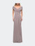 Ruched Jersey Long Gown with V-Neckline - Silver