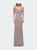 Ruched Jersey Long Gown with V-Neckline - Silver