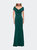 Ruched Jersey Long Gown with V-Neckline