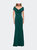 Ruched Jersey Long Gown with V-Neckline