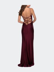 Ruched Jersey Prom Dress with Tie Up Back