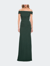 Ruched Off the Shoulder Net Jersey Evening Dress - Emerald