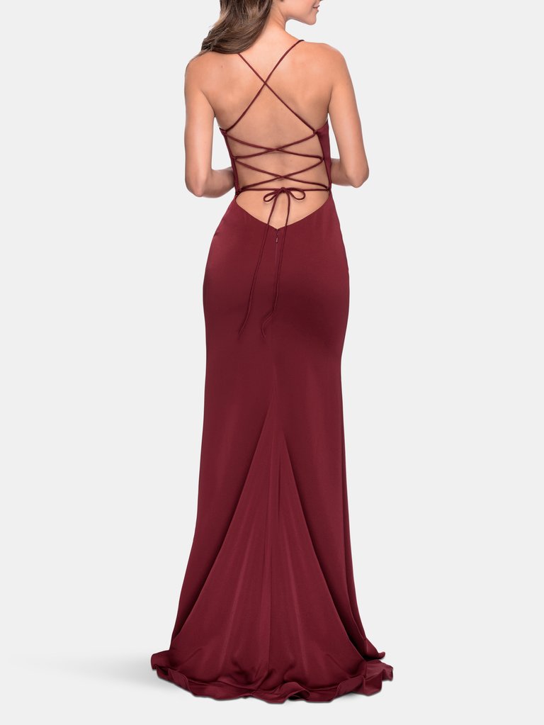 Ruffle Prom Dress With Scoop Neck and Lace Up Back