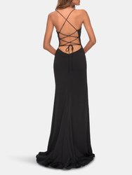 Ruffle Prom Dress With Scoop Neck and Lace Up Back