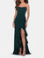 Ruffle Prom Dress With Scoop Neck and Lace Up Back - Emerald