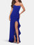 Ruffle Prom Dress With Scoop Neck and Lace Up Back - Royal Blue
