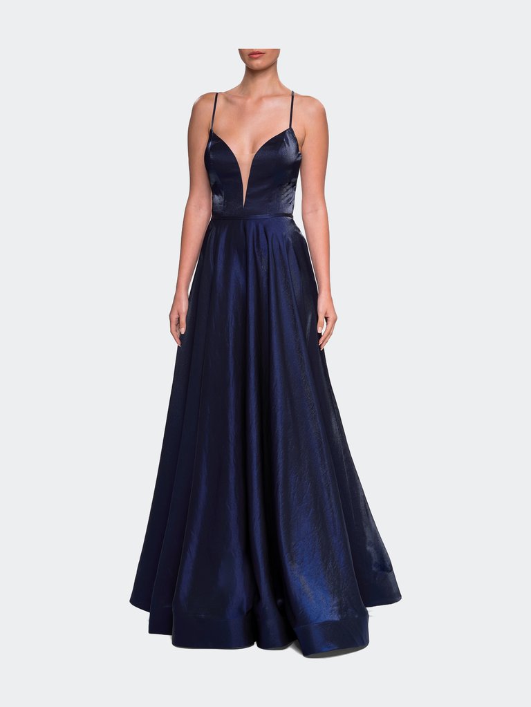 Satin A-line Gown with Deep V Sweetheart Neckline