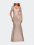 Satin Evening Dress with Lace and Scoop Neckline - Frost Rose