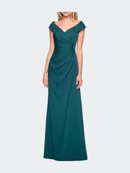 Satin Floor Length Gown With Ruched Detailing - Evergreen