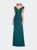 Satin Floor Length Gown With Ruched Detailing - Evergreen