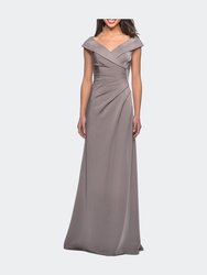 Satin Floor Length Gown With Ruched Detailing - Pewter
