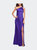 Satin Gown with Slit and One Shoulder Detail - Indigo