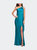 Satin Gown with Slit and One Shoulder Detail - Teal