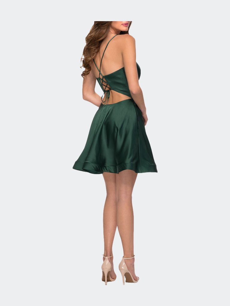 Satin Homecoming Dress with Cut Out Corset Style Back