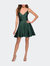 Satin Homecoming Dress with Cut Out Corset Style Back - Emerald