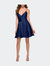 Satin Homecoming Dress with Cut Out Corset Style Back - Navy