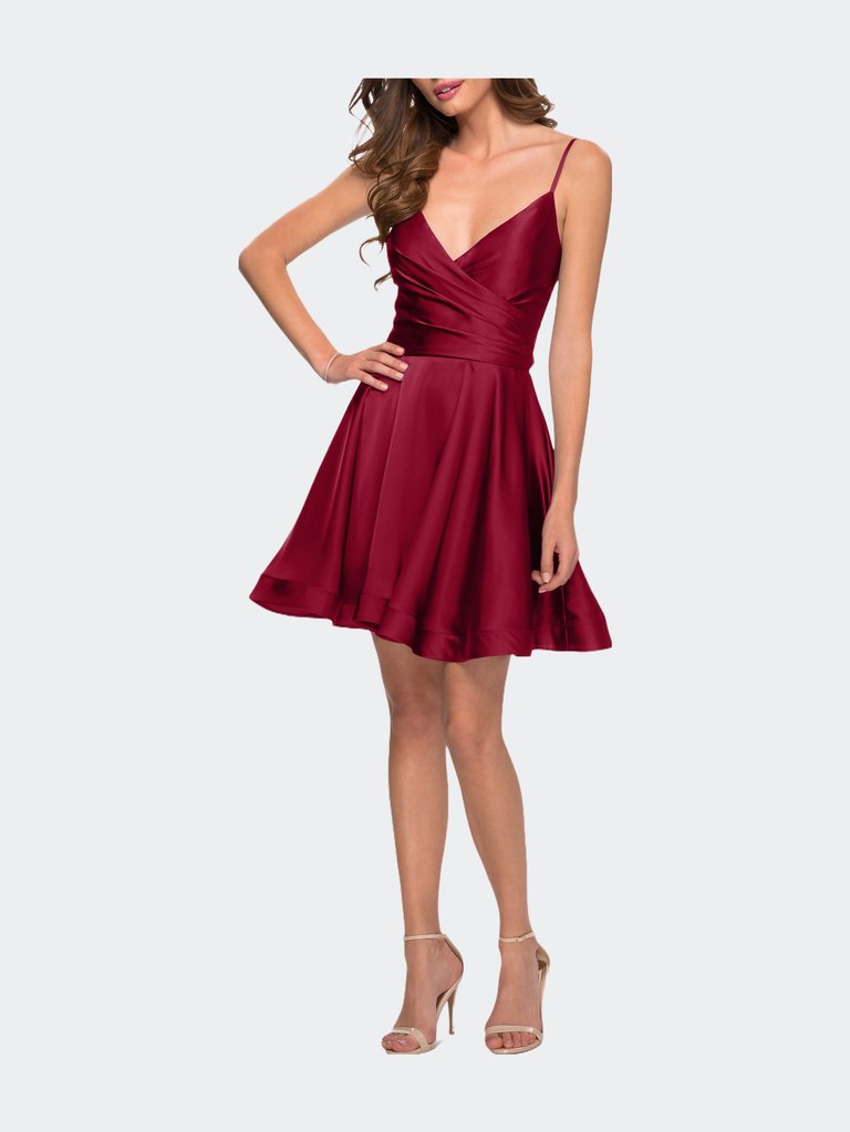 Satin Homecoming Dress with Cut Out Corset Style Back - Wine