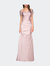 Satin Off the Shoulder Dress with Beaded Sleeves - Champagne