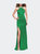 Satin Prom Gown with Beaded Straps and Open Back - Bright Emerald