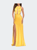 Satin Prom Gown With High Neck And Side Cut Outs - Yellow