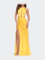 Satin Prom Gown With High Neck And Side Cut Outs - Yellow