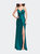 Satin Slip Prom Dress with Strappy Back - Forest Green