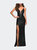 Sequin Gown with Deep V Neckline and Lace Up Back - Dark Emerald