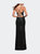 Sequin Gown with Deep V Neckline and Lace Up Back