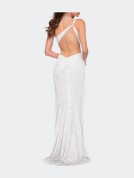 Sequin Gown with One Shoulder Top and Open Back