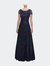Sequin Lace A-line Gown with Sheer Short Sleeves - Navy